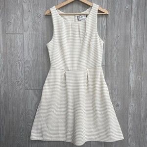 MARY MCFADDEN Textured Beige Stone Stripe Sleeveless Sun Dress Women Medium‎